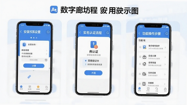�����ȷ�App��װʹ�ý̳�ʾ��ͼ��չʾ�ֻ���װȨ�����á�ʵ����֤���̡����ܲ������裬�������������ʺ������û��ο�