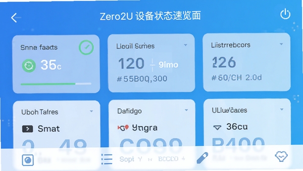 Zero2U�豸״̬�������棬��ʾ��ص���ʣ��洢�����ڴ�ռ�õ����ݿ�Ƭ����ɫ���䱳��������������APP��ͼ���