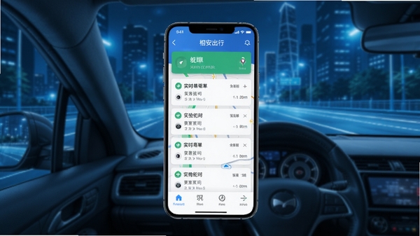 �ల����˾����APP����չʾ���ֻ���Ļ����ʾʵʱ�����б��͵�����ͼ������Ϊ���е�·���Ƽ�����ɫ����ͻ��˾���ӵ�����