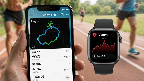 Joeme Fit�˶����ݼ�¼���棬չʾ�ܲ��켣�����١��������ߵ���ϸͼ�����ֻ��������ֱ�ͬ����ʾ��ͻ���˶�������������