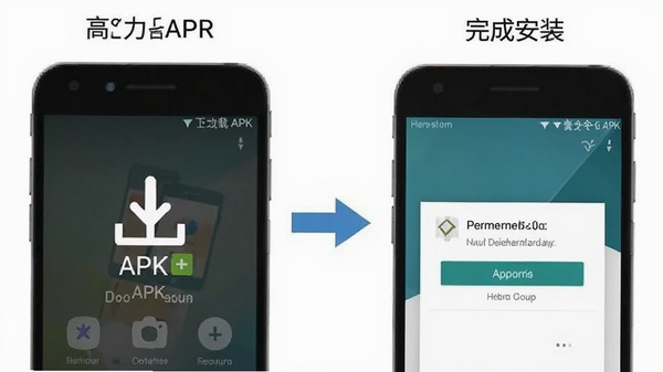 高力合软件在安卓手机上的安装步骤示意图,从下载APK到完成安装的流程图,包含权限授权弹窗界面,简洁明了的教程风格