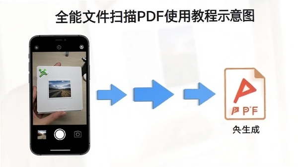 ȫ���ļ�ɨ��PDFʹ�ý̳�ʾ��ͼ���ֻ���Ļչʾɨ�貽�裬�����㵽����PDF�����̣����Լ�ͷ��ע