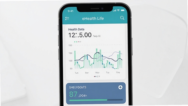 AI����һ��eHealth LifeӦ�ý����ͼ��չʾ��������ͼ�����˶�Ŀ����ȣ��ֻ���Ļ�����������������