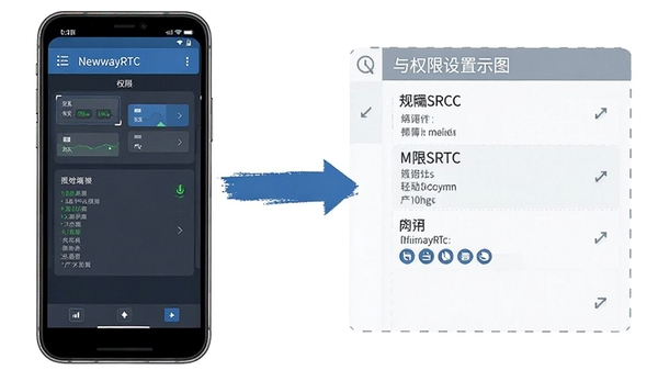 NewayRTC移动端操作界面与权限设置示意图