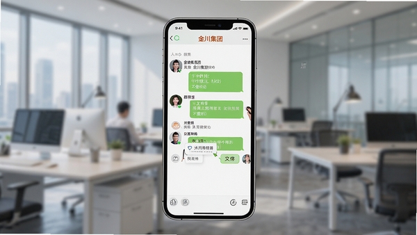 �𴨼���App��ʱͨѶ���棬չʾȺ���������ļ����䣬����ɾ����࣬���н𴨼���Logo���ִ��칫����