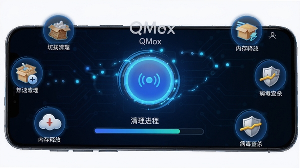 QMoxһ�����ٹ��ܽ��棬�ֻ���Ļ��ʾԲ�μ��ٰ�ť����������������Χ�����������������ڴ��ͷš�������ɱ��ͼ�꣬�Ƽ���ɫ������̬��Ч