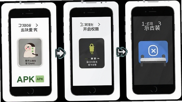 ��ʱ����App��װ����ʾ��ͼ��չʾ�ֻ�����APK������Ȩ�ޡ������װ�������棬���̷̳��