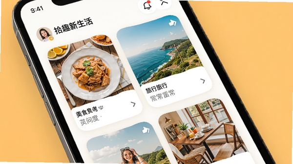 ʰȤ������APP��ҳ����չʾ����ˬ�Ŀ�Ƭʽ���֣�չʾ�û������¼��̬��������ʳ�����С��ճ������⣬ɫ����ů�������ֻ���ĻչʾЧ����������UI��Ʒ��