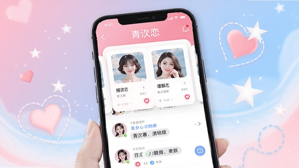 ��ϫ���罻Ӧ��������չʾ�����������ķ���ɫ�����ֻ���Ļ����ʾ�û�ƥ�俨Ƭ�������б��������а��ĺ��ǹ��׺