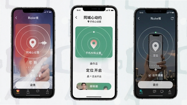 同城心动约 手机权限设置 定位开启 操作示意图