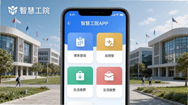 �ǻ۹�ԺAPP������չʾ���ֻ���Ļ�г���У԰����Ƭʽ���֣������α���ѯ���ɼ�����������ɷѵ����ͼ�꣬����Ϊ�ִ���ѧУ԰��⣬���������¼�࣬ͻ���ǻ۹�ԺƷ�Ʊ�ʶ