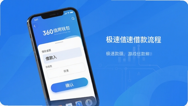 360����Ǯ��APP����չʾ���ٽ�����̣��ֻ���Ļ��ʾ�����������ȷ�ϰ�ť������Ϊ������ɫ���䣬ͻ�����ڿƼ���