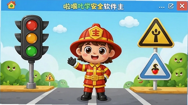 ��ѧ��ȫ����������չʾ����ͨ����ͯ��ȫ����������������ͨ�źŵơ�����Ա��ɫ����ȫ��־��Ԫ�أ��������õ�ɫ�ʣ��ʺ�ѧ��ǰ��ͯ������廭���