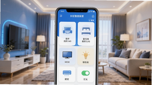 �����ǻۼҾ�APP��ҳչʾͼ������������һ�������ֻ�����Ļ����ʾ�ų����ǻۼҾӵĿ��ƽ��棬�������п��������ҡ������ȷ����ͼ�꣬�Լ����ӡ��յ����ƹ�Ŀ���״̬��Ƭ���������ִ���ܰ�ļҾӻ���������ɫ������ɫ�Ͱ�ɫΪ����ͻ���Ƽ�����Ҿ���ܰ�е��ںϣ�ͼƬ������������ʺ���Ϊ����������ͼ