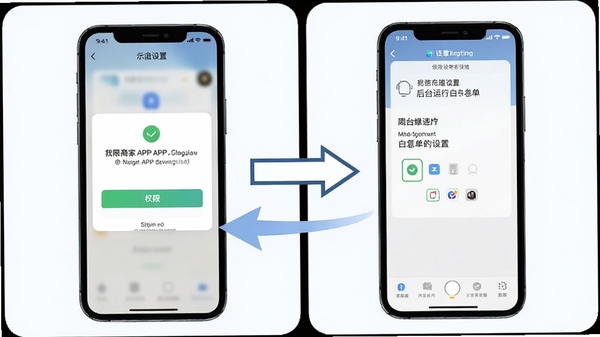 �����̼�APP��װ���ò���ʾ��ͼ���ֻ���ĻչʾȨ�޿�������ͺ�̨���а��������ã�������м�ͷָ�����������ֱ��