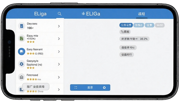 ELIGA�ƶ��˲��������ͼ��չʾ�����б�������ǩ����ҳ�棬�ֻ���Ļ������ʾ���ܲ��֣���ɫ�������ʺϽ̳���ͼʹ��