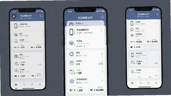 �ܳ�����APP���豸�����б����棬�ֻ���Ļչʾ����豸��Ƭ��ÿ����Ƭ��ʾ�豸���ơ�����״̬�͵�����������������