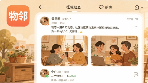 ����APP����Ȧ���棬չʾ�û�������������̬��������Ʒ��Ϣ�������Ѻã����������ڡ�APPͼ�꣬ůɫ����������
