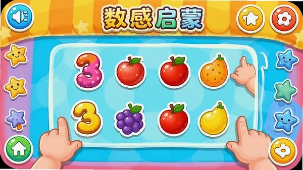 �������ɶ�ͯ��ѧ��Ϸ���棬��ͨ���������ˮ����Ի���������ɫ�ʣ��ʺ��׶���UI���