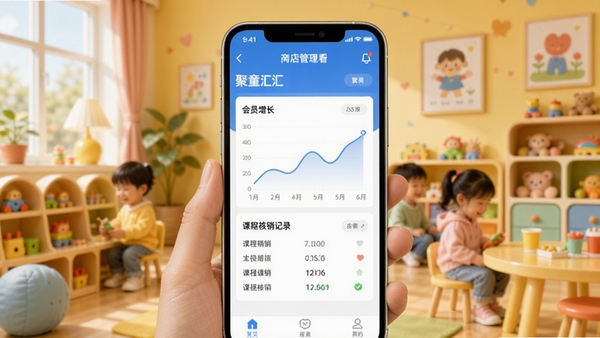 ��ͯ���̼Ҷ�APP����չʾ���ֻ���Ļ��ʾ�ŵ������̨���ݿ��壬������Ա�������ߺͿγ̺�����¼������Ϊ��ܰ�Ķ�ͯ��������������ɫ����������