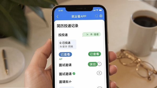 ��ҵ��APP����Ͷ�ݼ�¼ҳ�棬չʾ��Ͷ�ݡ��Ѳ鿴�����������״̬��ǩ