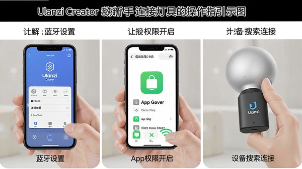 Ulanzi Creator�������ӵƾߵĲ���ָ��ʾ��ͼ��չʾ�ֻ��������á�AppȨ�޿������豸�������ӵĲ���ֽ⻭��