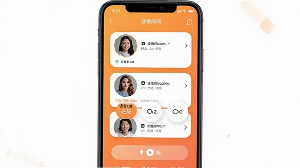 ̸ָ��APP�罻����չʾ���ֻ���Ļ����ʾ�����û�ͷ���б�������ƥ�䰴ť������Ϊ��ů��ɫ���䣬�ִ���ƽ����Ʒ��