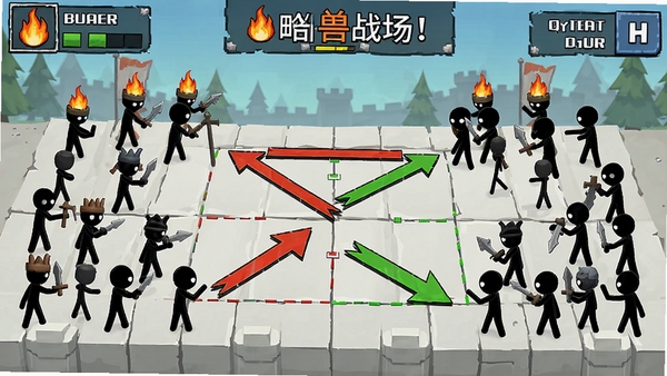 ����˶���ս����ս������棬˫���������Ӫ���ţ����Լ�ͷָʾ����ϷUI���