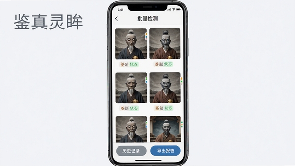 ��������App����չʾͼ���������ֻ���Ļ��ʾ���������棬����ͼƬ���������У�ÿ��ͼƬ�·���ʾ����״̬��ǩ������ײ��С���ʷ��¼���͡��������桱��ť����������רҵ��ͻ���������ơ�����������