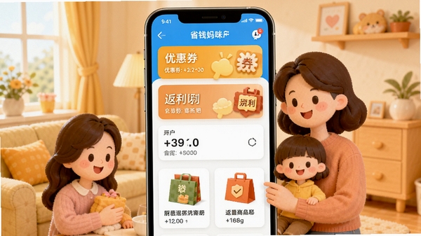 ʡǮ����APP��ҳչʾ�Ż�ȯ�ͷ�����Ʒ�б����ֻ���Ļ������������ܰ��ͥ�����Χ����ͨ���廭������ɫ����ͻ��ʡǮ����