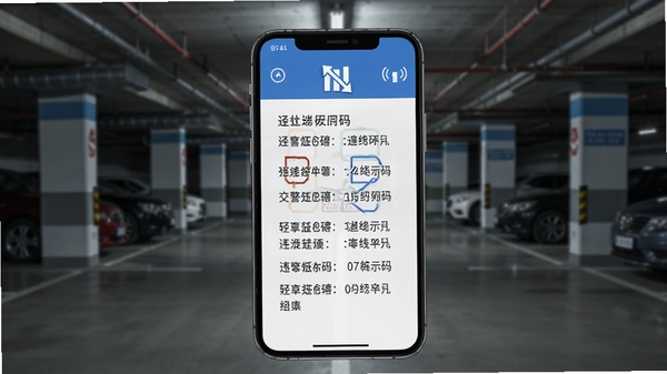 交警违章处罚代码离线查询模式示意图,手机显示无网络图标但依然展示违章代码结果,背景为地下停车场