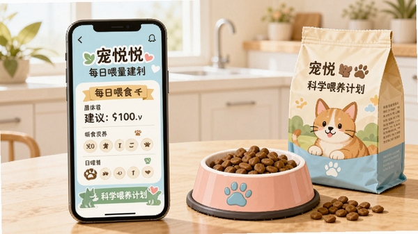 �����ÿ�ѧι���ƻ�ҳ�棬�ֻ���ʾÿ��ιʳ�����飬�Ա߷��ų���ʳ���è�������²廭���