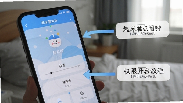 起床准点闹钟 设置界面 权限开启教程 手机屏幕 操作指引