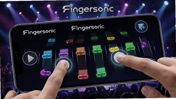 ����Fingersonic���ֽ�����Ϸ�ĺ����淨������һ��չʾ�ֻ���Ļ�ϲ�ɫ���������������ĳ���ͼ����������ָ���ڵ����Ļ���������ſ����̨�ƹ�Ч���������񶯸�ʱ�У�ͻ��FingersonicƷ�Ʊ�ʶ
