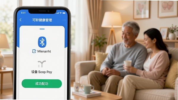 ���ڽ���App�豸���ӽ���չʾ���ֻ���Ļ��ʾ�����������豸��Գɹ�״̬������Ϊ��ܰ��ͥ����������ͻ�����ܽ�����������