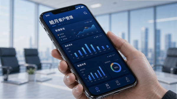 皓月营销 客户管理 手机应用 界面展示 商务办公 数据看板 蓝色科技风 高清渲染