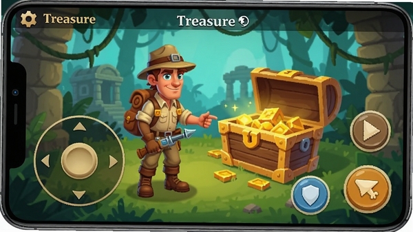 Treasure�ƶ��˲��������ͼ��չʾ����ҡ������������ť����������̽�ռ��뱦�䣬��ʾ�ʰ�����������Treasure