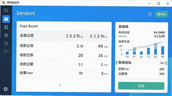 特特收软件主界面截图,展示收款记录与账单统计功能,明亮简洁的UI风格
