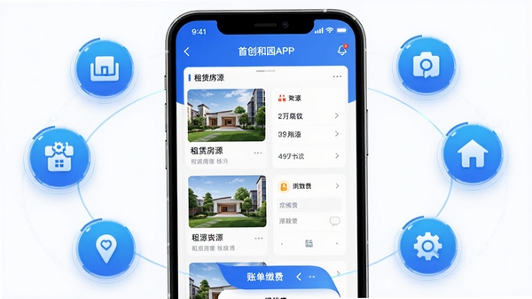 �״���԰APP������չʾ���ֻ���Ļ�г������޷�Դ�б����˵��ɷѹ��ܣ�������ˬ�ִ���������ɫ����Χ�����ǻ�����ͼ��Ԫ�أ��Ƽ�����������ںϣ�����UI��Ʒ��
