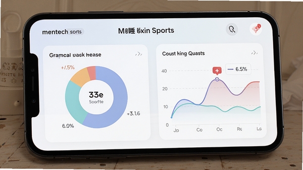mentech sports睡眠监测报告页面,展示深睡浅睡比例饼图与心率曲线,界面配色柔和,突出数据可视化