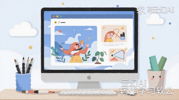 云幻Ai 多场景应用 写作学习办公 创意插图 扁平化设计 软件名称水印