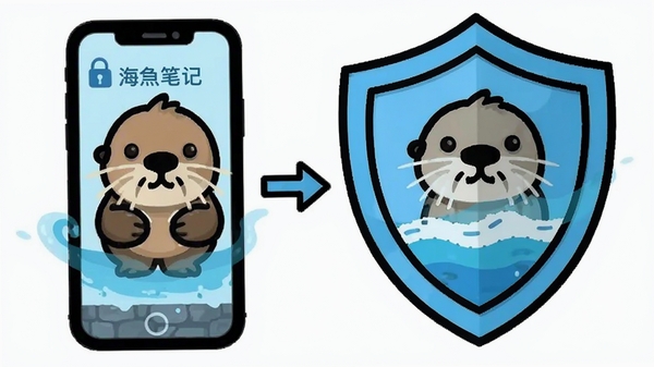 海獭笔记本地存储与隐私保护概念图,手机与盾牌图标组合,强调数据安全与本地化存储,海獭笔记字样点缀