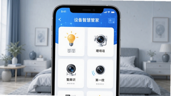 �豸�ǻ۹ܼ���������չʾͼ���ֻ���Ļ��ʾ�����豸������壬�е��ݡ�����������ͷ��ͼ�꣬����ִ������ɫ�Ƽ��б��������ֱ�ע���豸�ǻ۹ܼҡ�