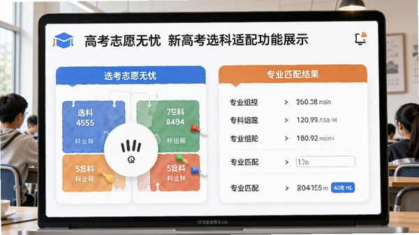 高考志愿无忧新高考选科适配功能展示,界面显示选科组合与专业匹配结果