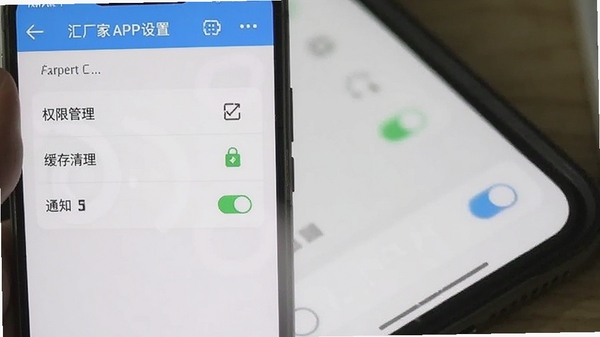 源厂汇厂家APP设置界面截图,展示权限管理、缓存清理、通知开关等选项,手机屏幕特写,简洁清晰
