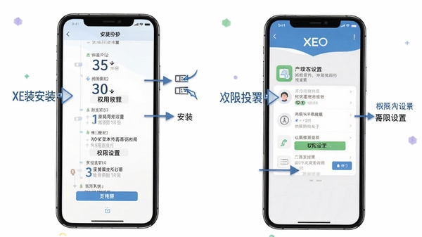 XEO�������ֲ���ָ��ʾ��ͼ���ֻ���Ļչʾ��װ������Ȩ�����ý��棬���м�ͷ��ע������˵������������׶�