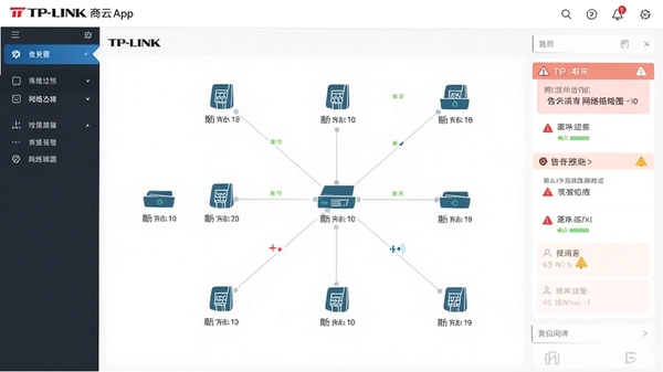 TP-LINK����App��������ͼ���棬չʾ��̨�豸����״̬��澯��ʾ�����������