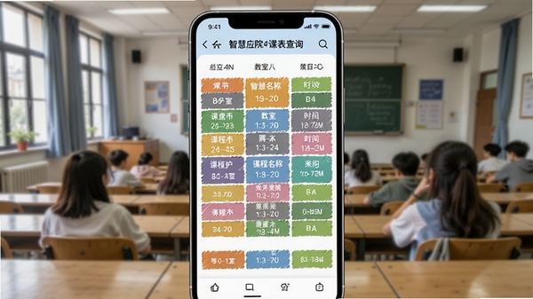 �ǻ�ӦԺAPP�α���ѯ���ܽ��棬�ֻ���Ļչʾ��ɫ�γ̱��������γ����ơ����ҡ�ʱ�����Ϣ������Ϊ��ѧ���ҳ���