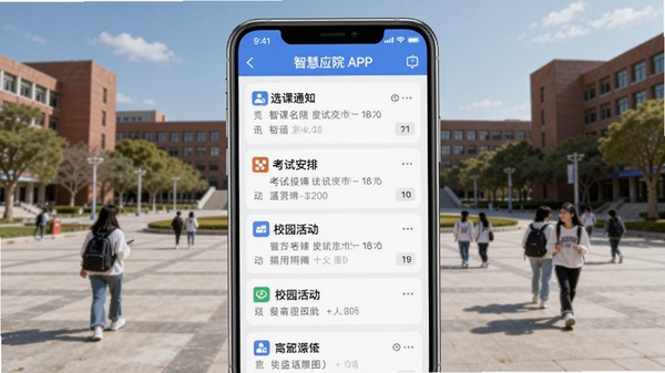 �ǻ�ӦԺAPPУ԰��Ѷ���ͽ��棬�ֻ���Ļ��ʾ����֪ͨ��Ϣ������ѡ��֪ͨ�����԰��š�У԰��ȣ�����Ϊ��ѧУ԰�㳡