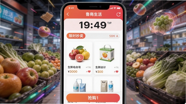 ³������App��ʱ��ɱ�����ͼ��չʾ����ʱ����Ʒ�б���������ť���ֻ���Ļ����ʾ����ˮ��������Ʒ������Ϊ��̬������ΧЧ��